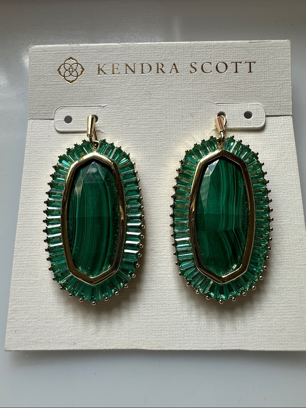 Kendra Scott Elle Emerald Green Faceted Drop Earrings